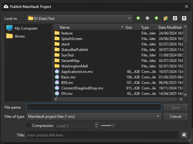 Publish project dialog